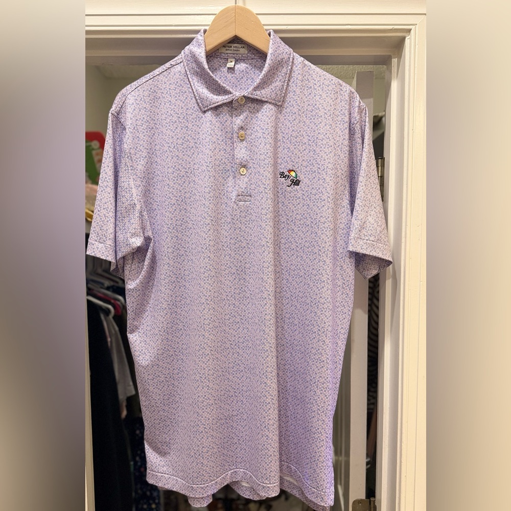 Peter Millar Polo Men’s M Purple Bay Hill Logo Golf Performance Summer Comfort